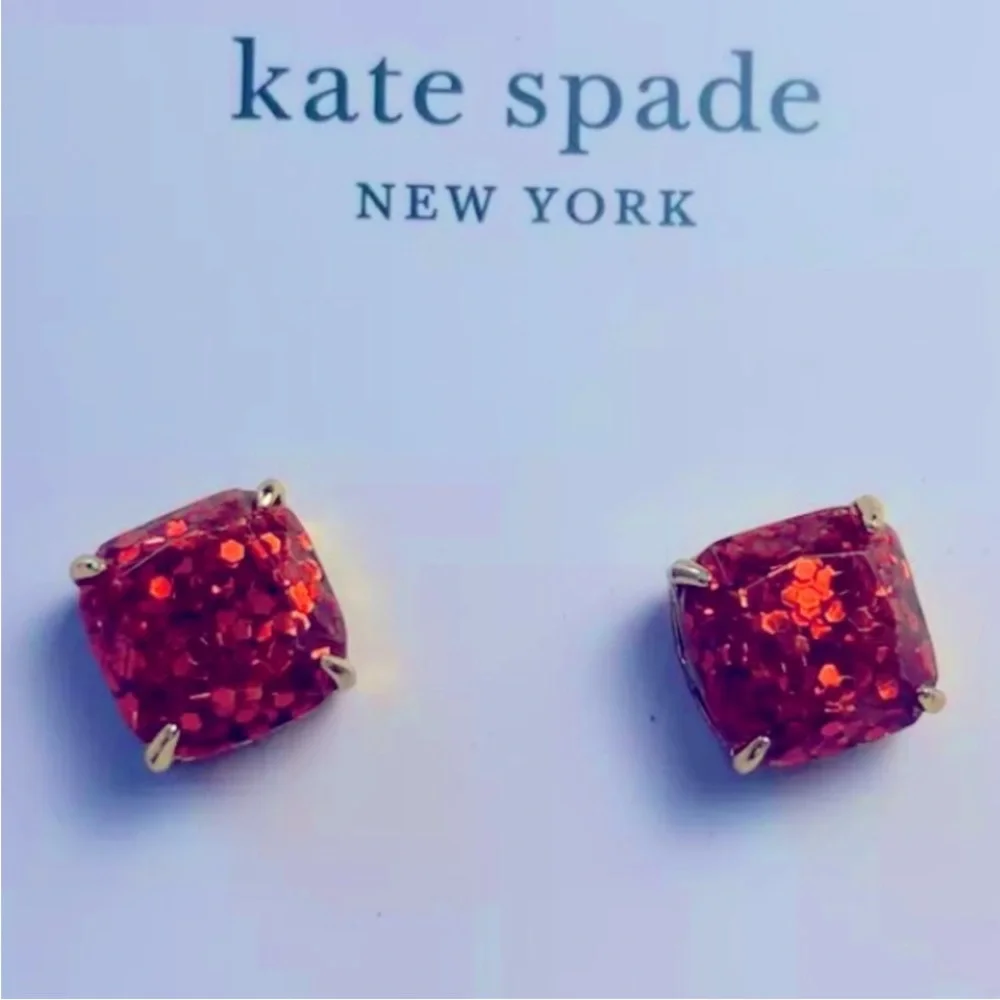 Kate Spade New York ♠️ sparkly red glitter square stud earrings - Picture 2 of 4